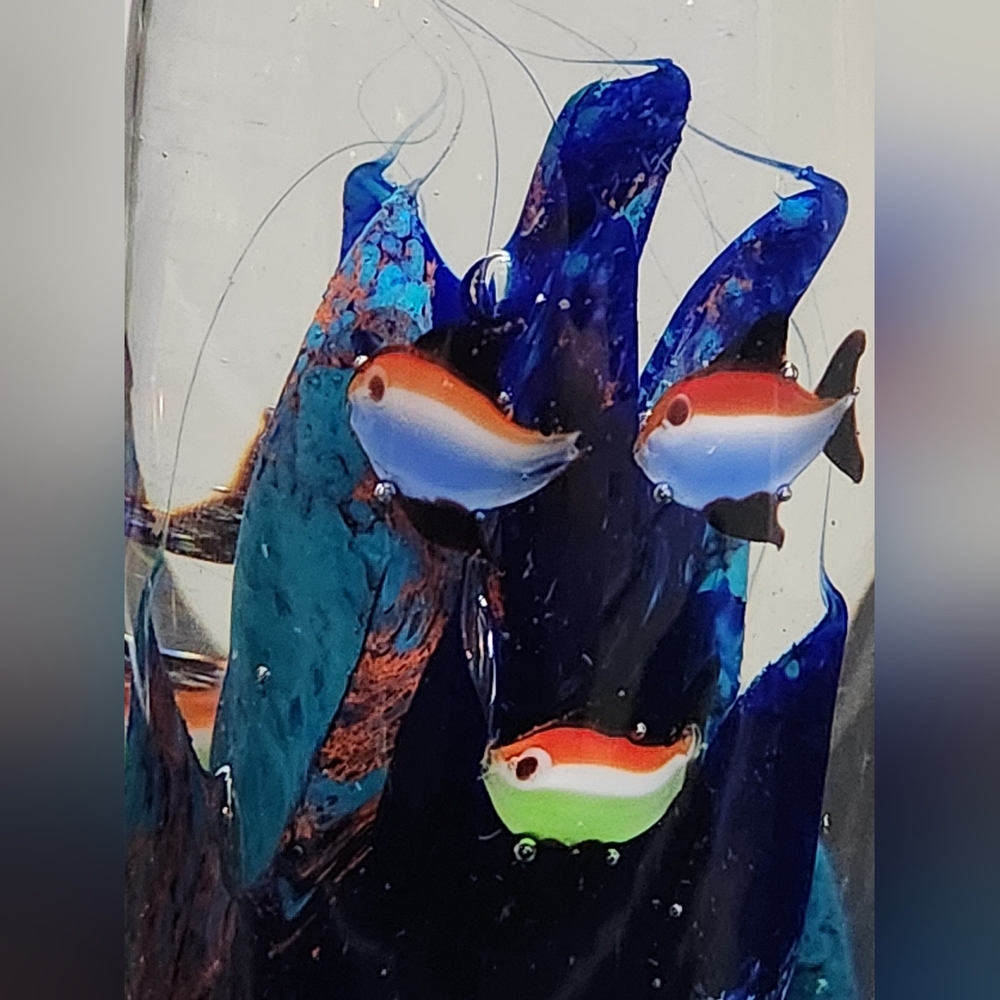 Tropical Art Glass Coral Reef And Fish Aquarium Bubbles Paperweight Decor Office - Picture 6 of 11